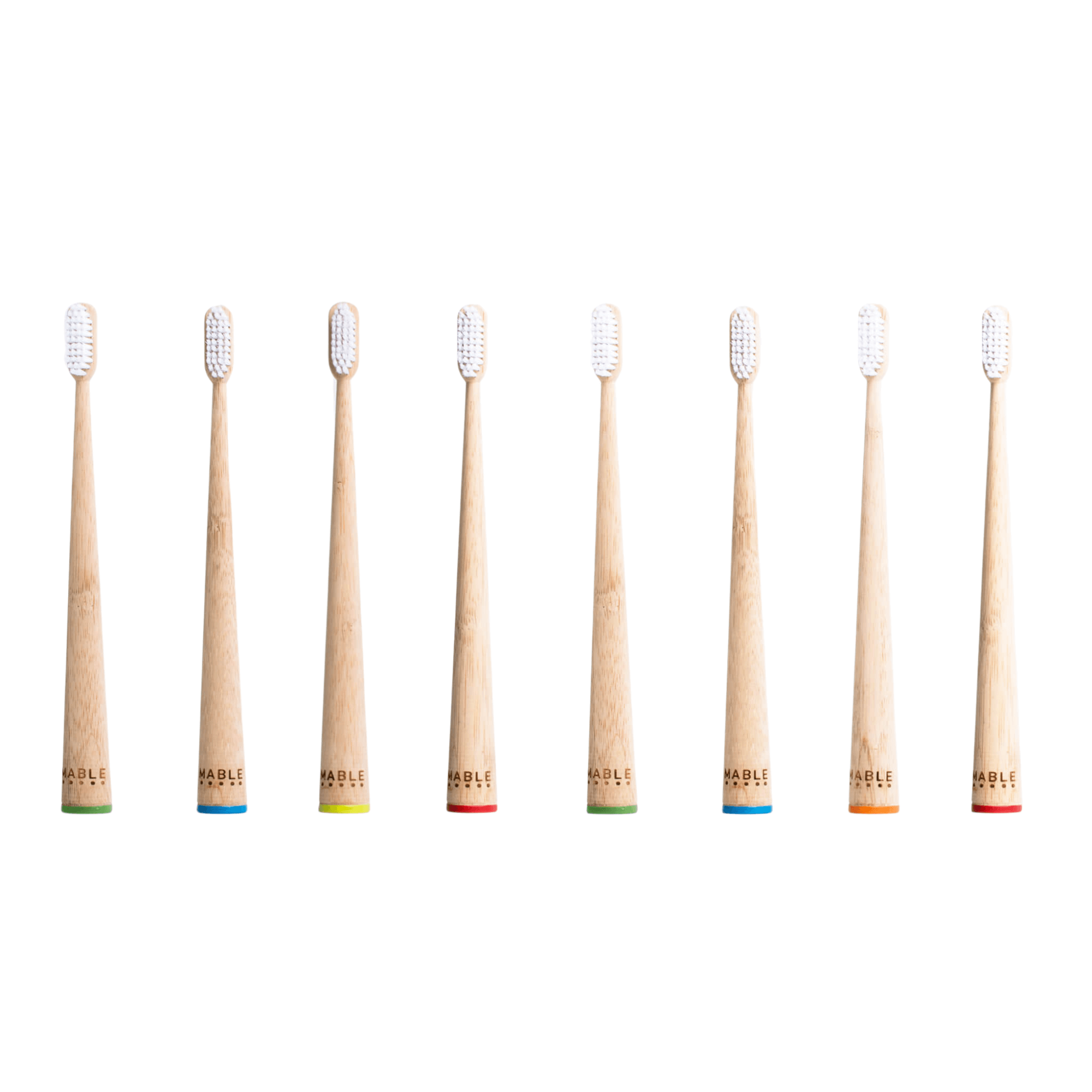 Stock up on the esssentials and save with our MABLE® Eight Pack of bamboo toothbrushes. Perfect for families, hosting extra house guests and travel. Two sizes available, adults or kids with soft bristles and compostable, bamboo handle.