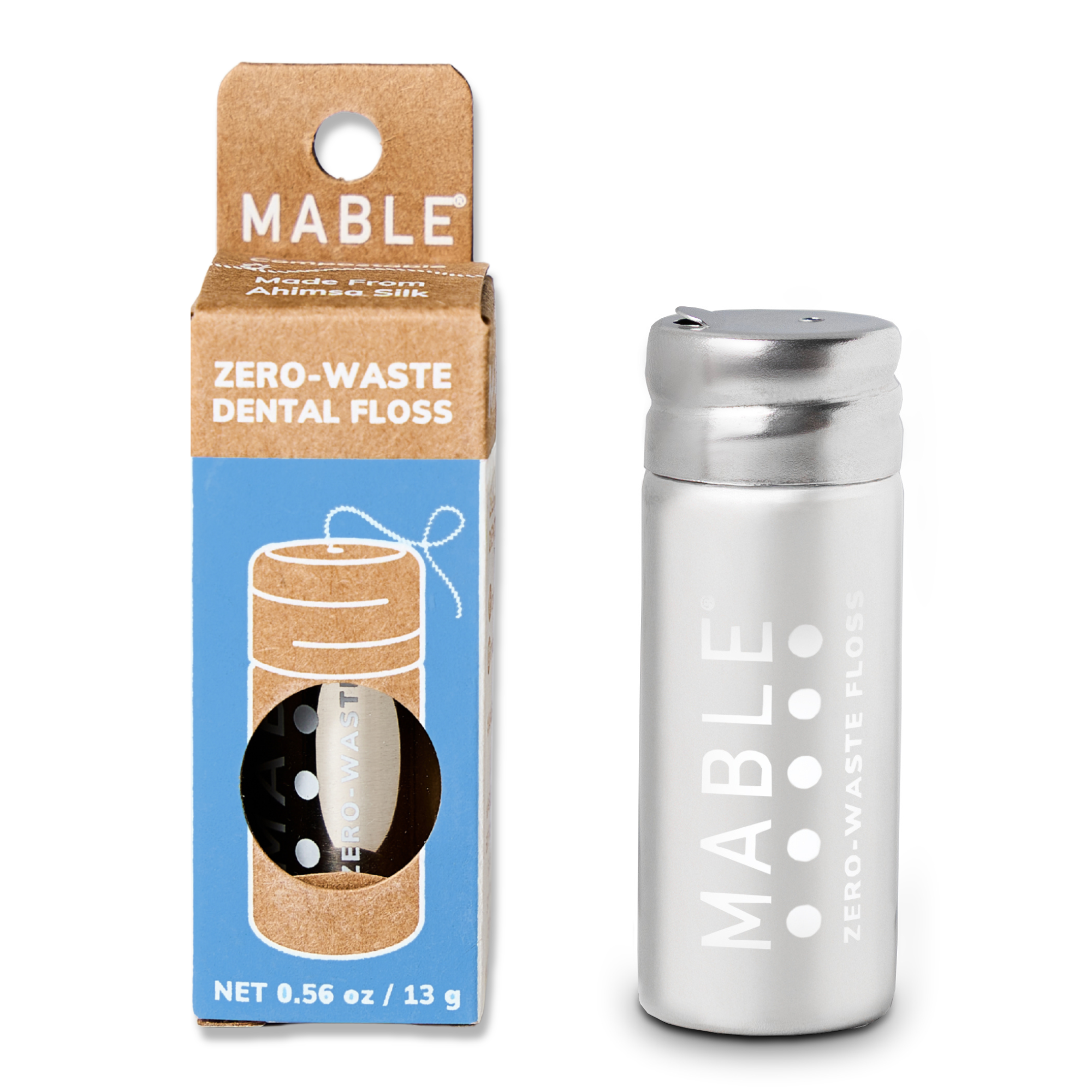 MABLE FLOSS CONTAINER, REFILLABLE FLOSS, DENTAL FLOSS REFILLS, REUSABLE FLOSS, MABLE brush, MABLE dental floss, dental floss refill, zero waste dental floss, floss refills, refillable dental floss, silk floss, silk dental floss