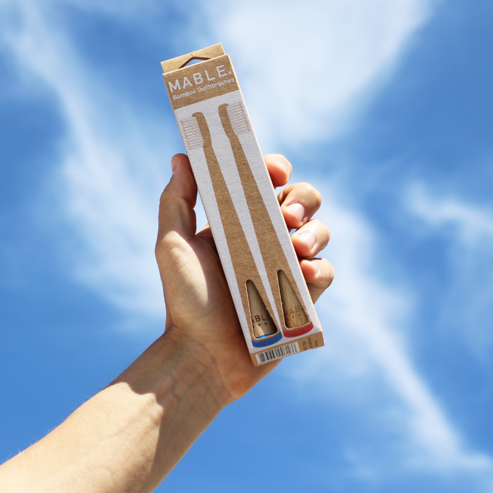 Mable Bamboo toothbrush, mable plastic-free packaging, recyclable packaging, printed with soy inks or uv printed, sustainable packaging 