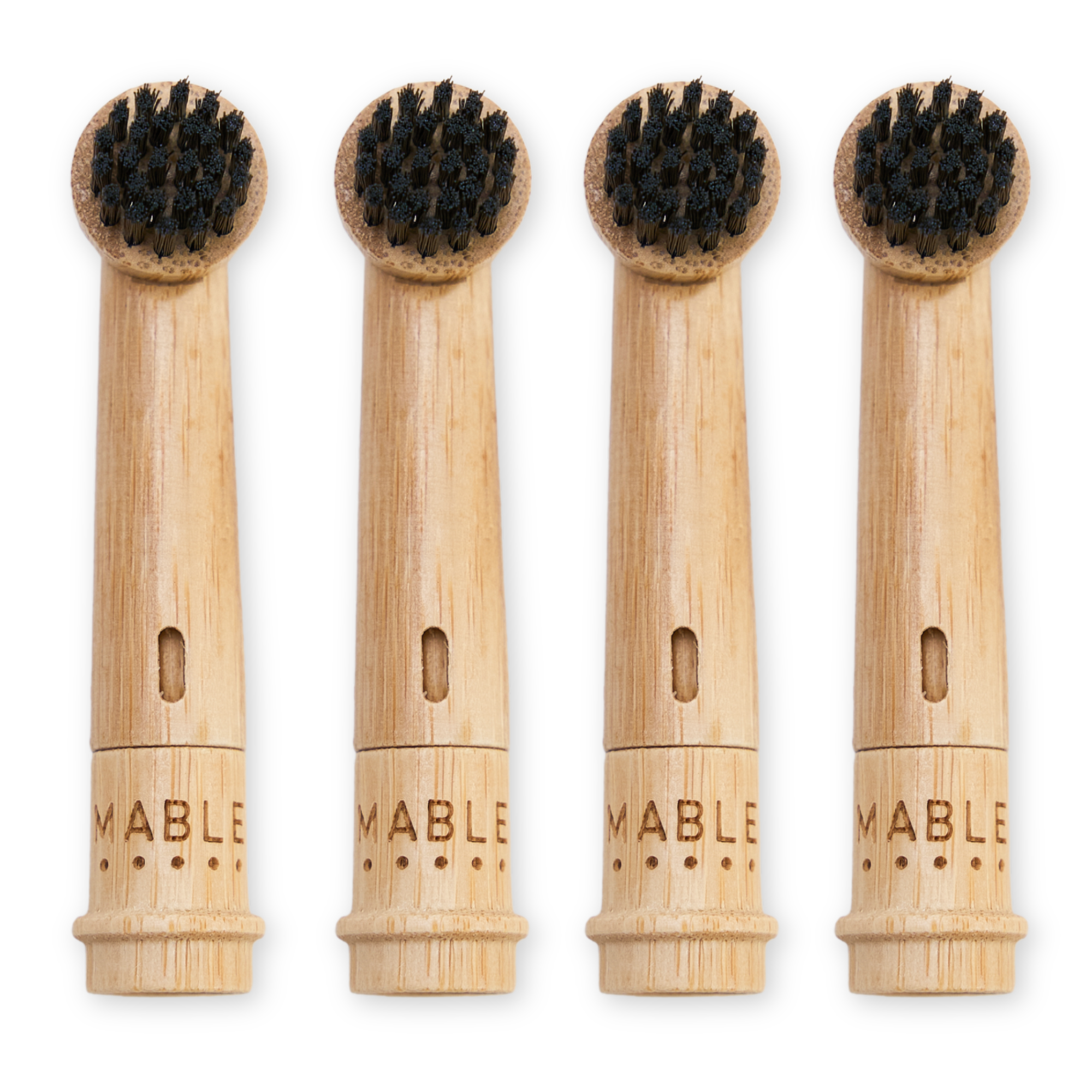 MABLE bamboo toothbrush heads for Oral-B, wooden electric head with compostable base on white background, adult four pack