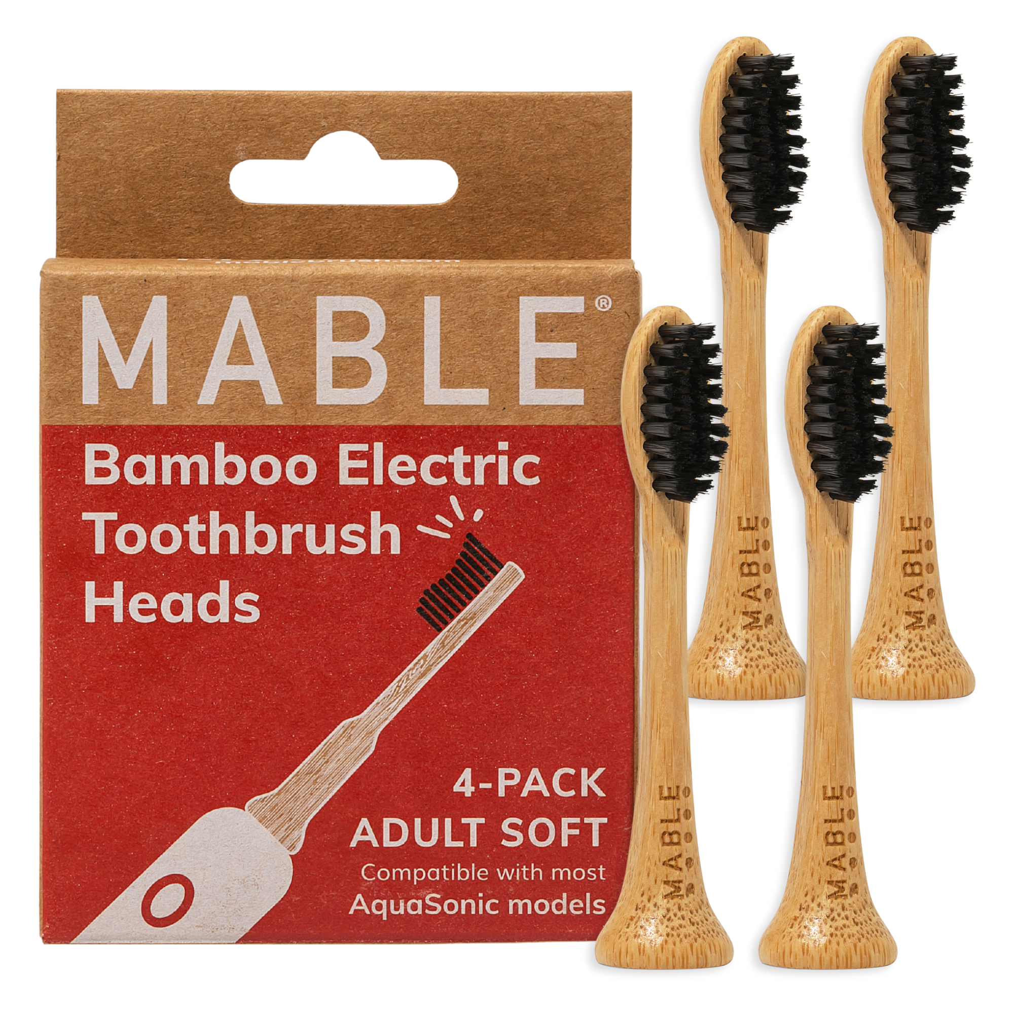 Mable Bamboo Electric Toothbrush Heads packaging with four toothbrush heads on a white background