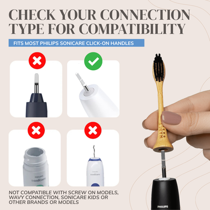 MABLE Bamboo Toothbrush heads for Sonicare models shows which connection type fits your electric toothbrush