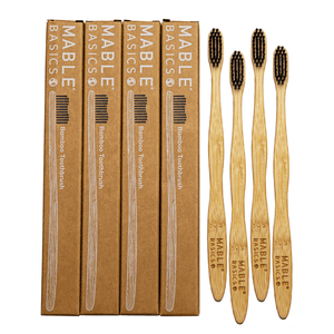 MABLE Basics, MABLE bamboo Toothbrush with castor oil bristles and a compostable bamboo base, plastic toothbrush alternative, affordable bamboo toothbrush, bamboo toothbrushes, Bamboo toothbrush four pack