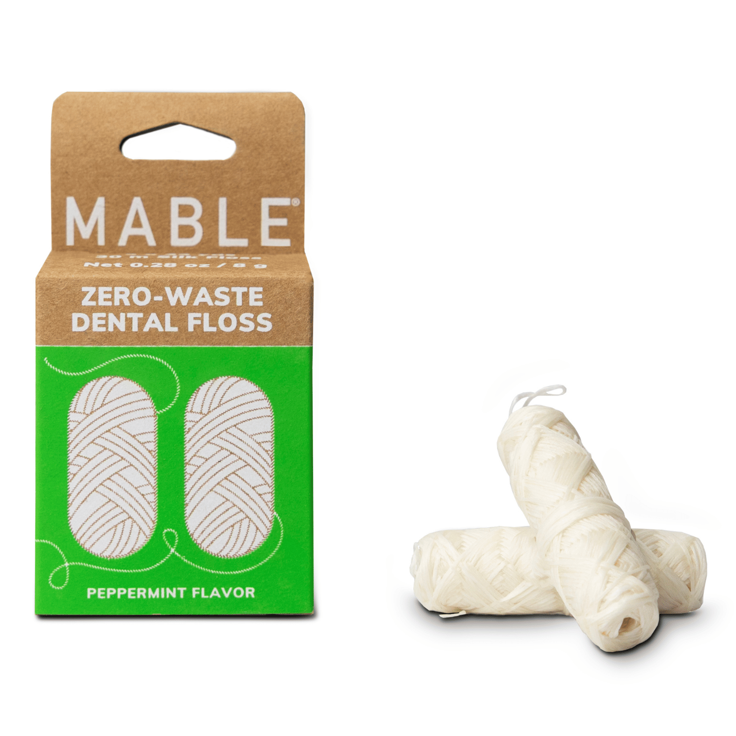 MABLE brush zero waste dental floss refills in plastic-free packaging. eco loss in peppermint flavor