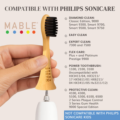 MABLE electric heads are compatiable with phillips sonicare diamond clean, easy clean, expert clean, flex care, power toothbrush and protective clean models and are not compatible with Sonicare kids toothbrush heads