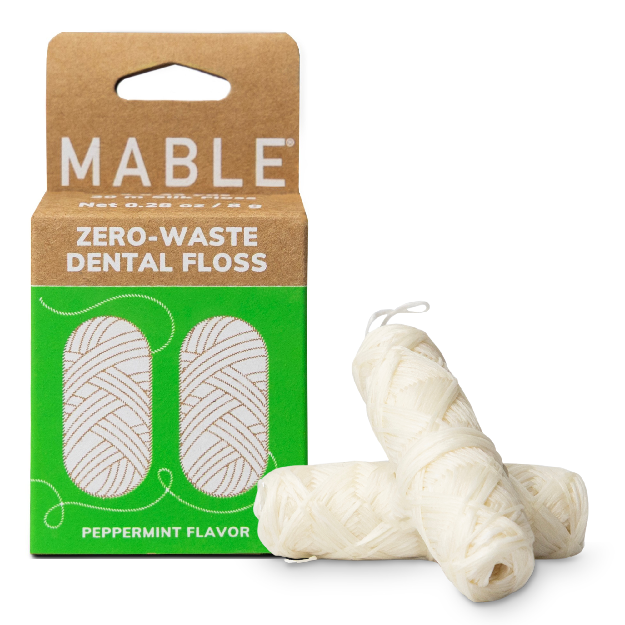 MABLE brush zero waste dental floss refills in plastic-free packaging. eco loss in peppermint flavor