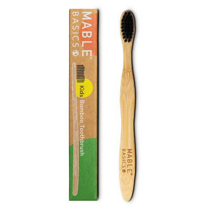MABLE Basic Kids one pack toothbrush bamboo toothbrush with plant based nylon bristles in plastic free packaging