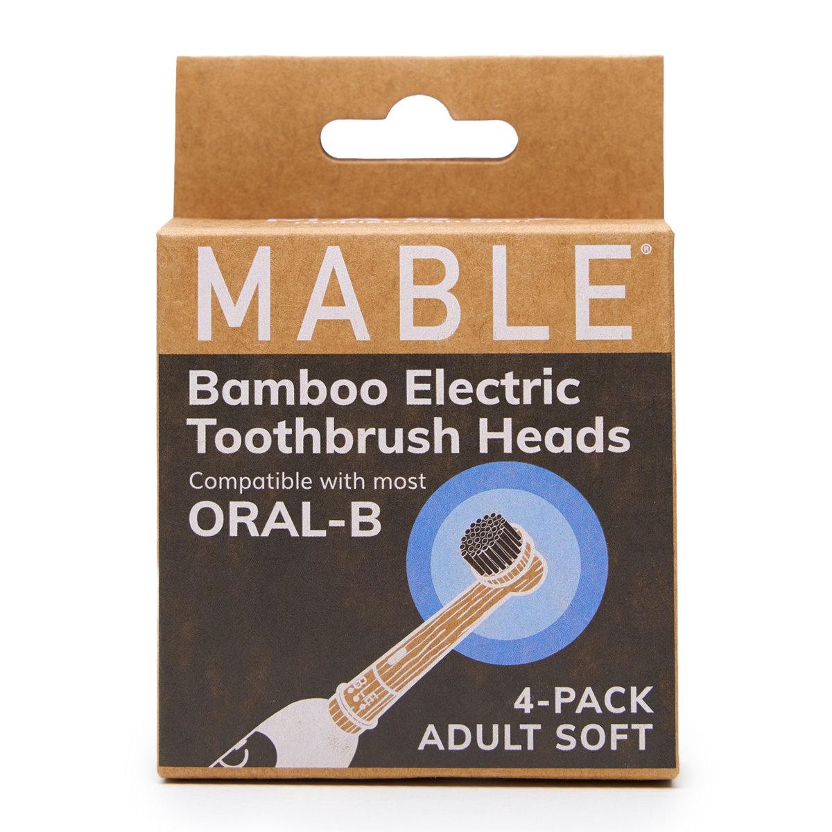 MABLE bamboo toothbrush heads for Oral-B, eco-friendly adult four pack with soft bristles derived from castor-bean oil in plastic-free packaging