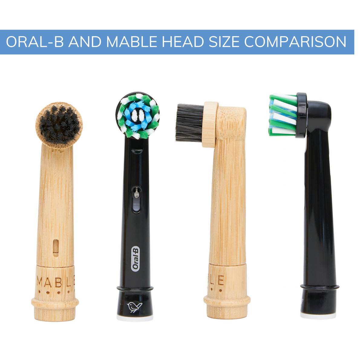 Comparing MABLE bamboo electric head size with an original plastic Oral-B rotating head
