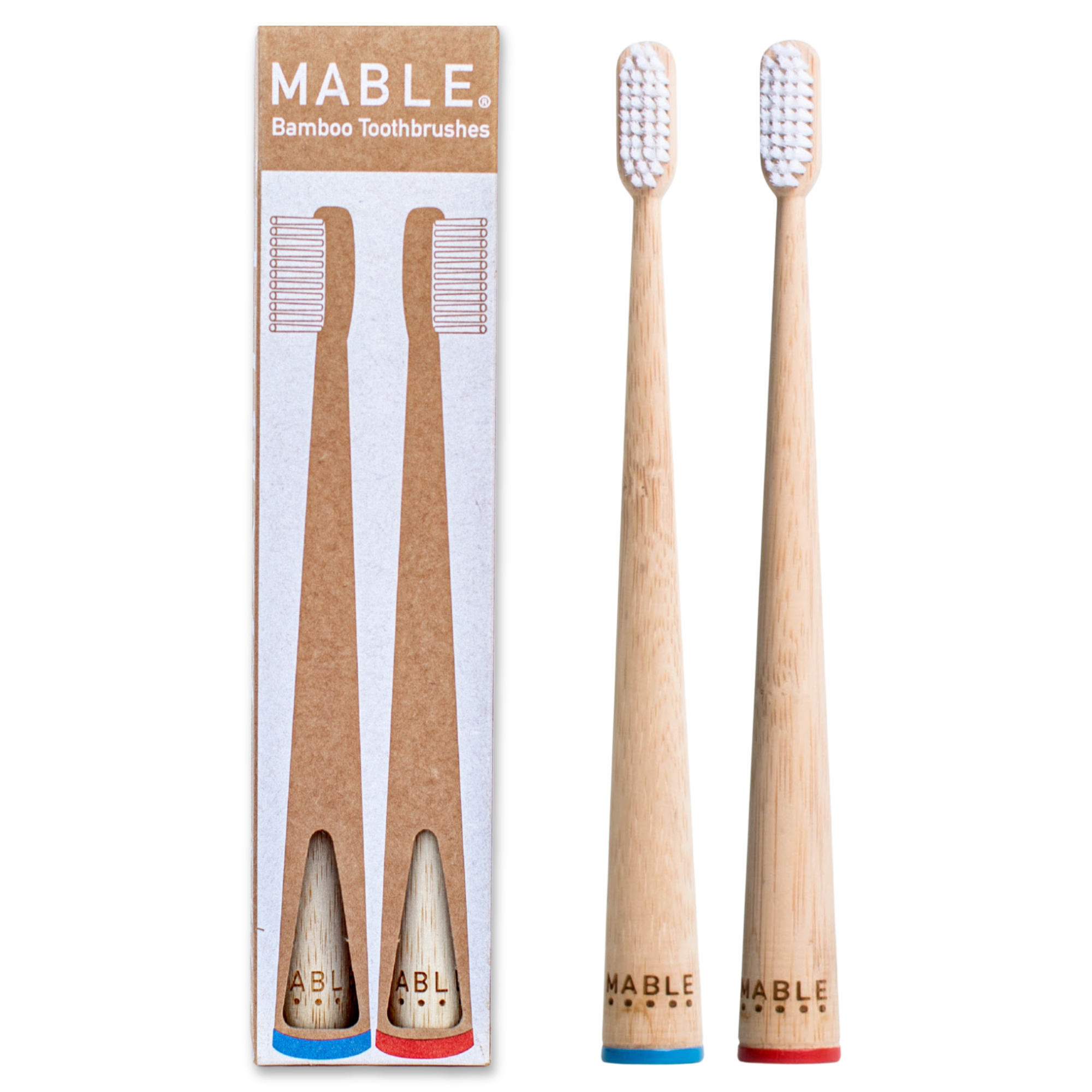 MABLE Two Pack: bamboo toothbrush pack of our elegant, ergonomic, self-standing bamboo toothbrushes.