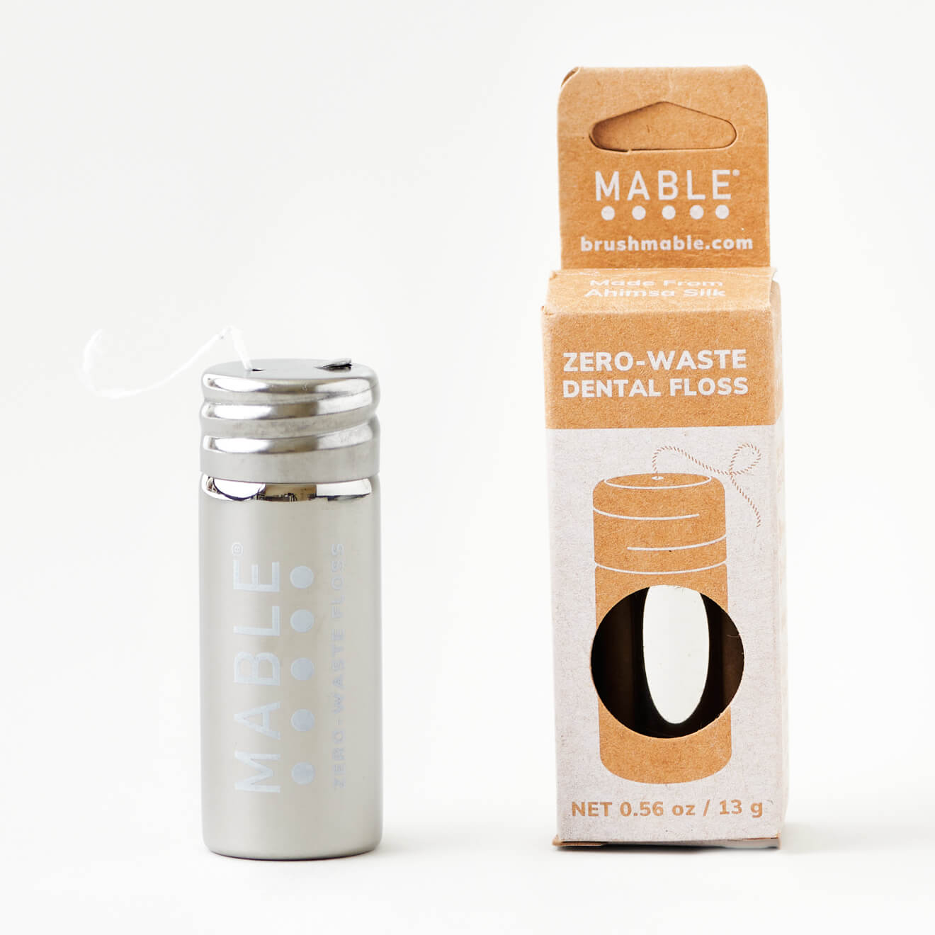 Mable Silk Dental Floss in Stainless Steel, Refillable Container.